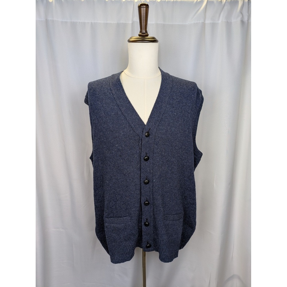 Don Loper Beverly Hills Sweater Vest Men 2XL Blue Wool Blend Grampa Core VINTAGE